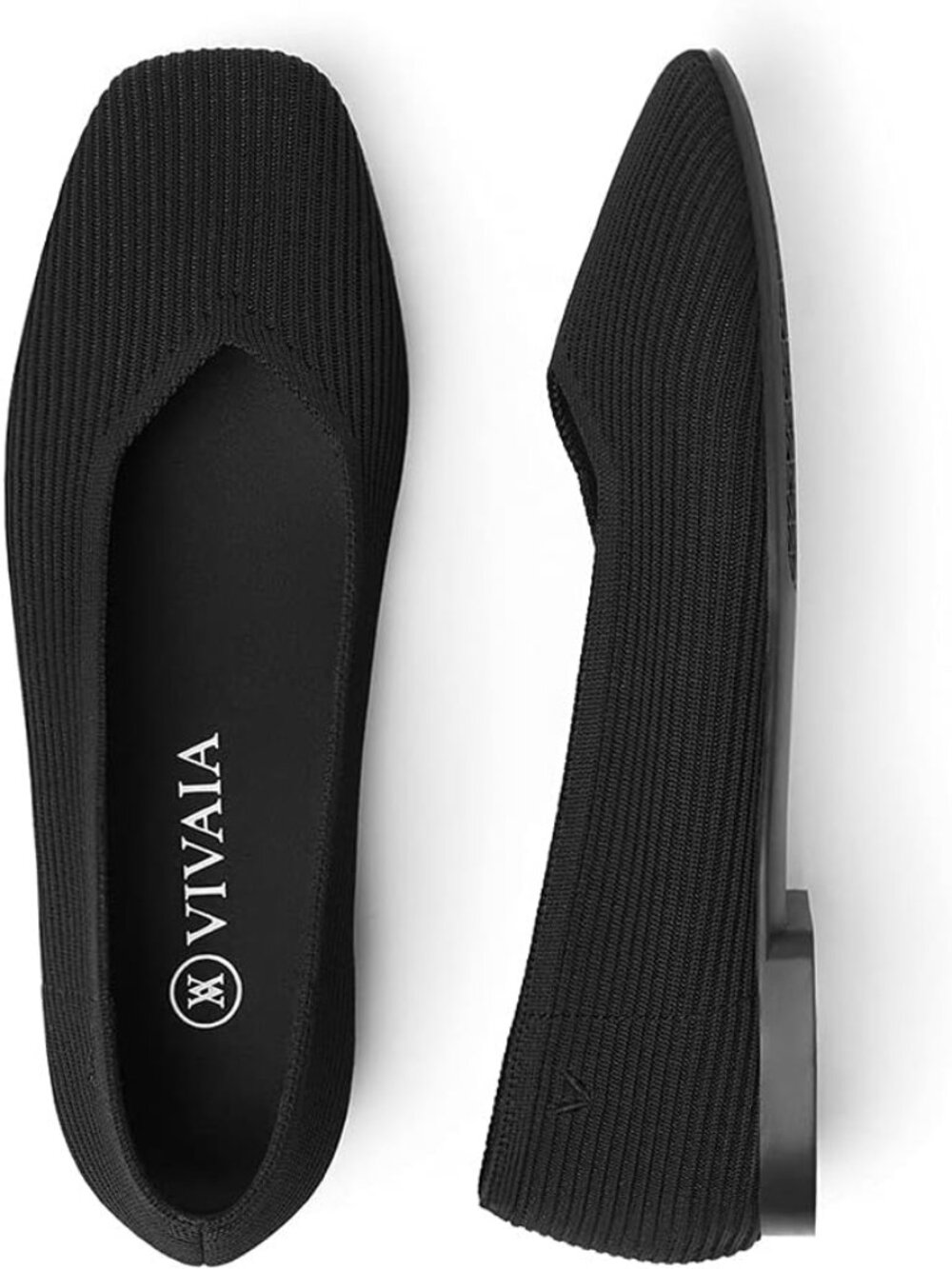 Vivaia Square-Toe V-Cut Flats | Margot Black Knit Flats